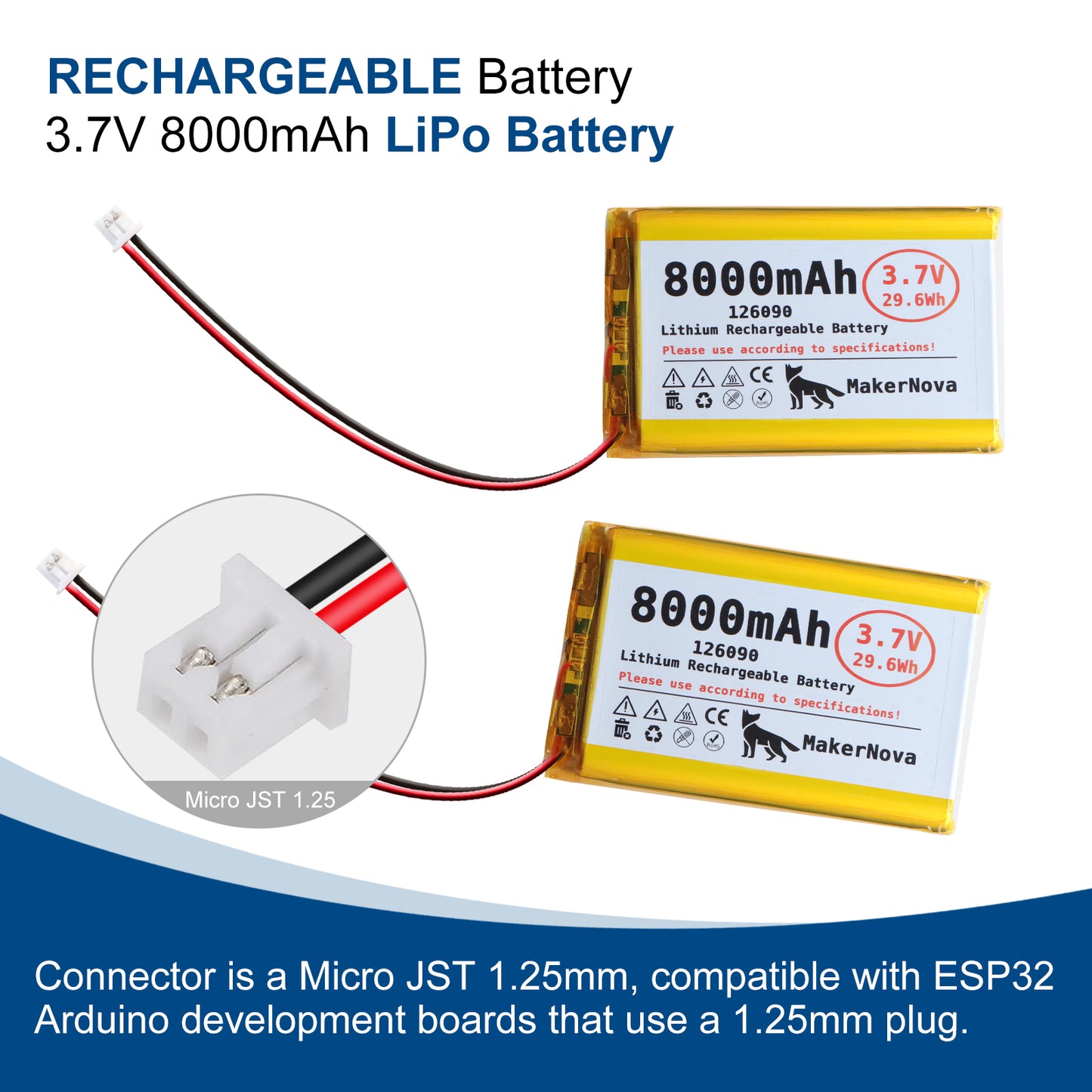 MakerNova 8000mAh LiPo Battery with JST 1.25