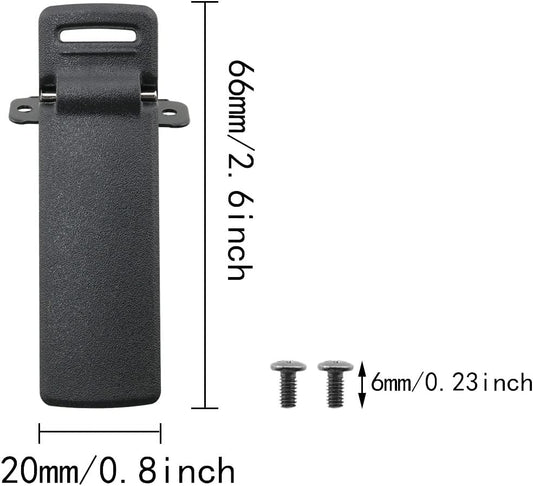 Black plastic buckle with dimensions labeled on a white background for baofeng uv5r