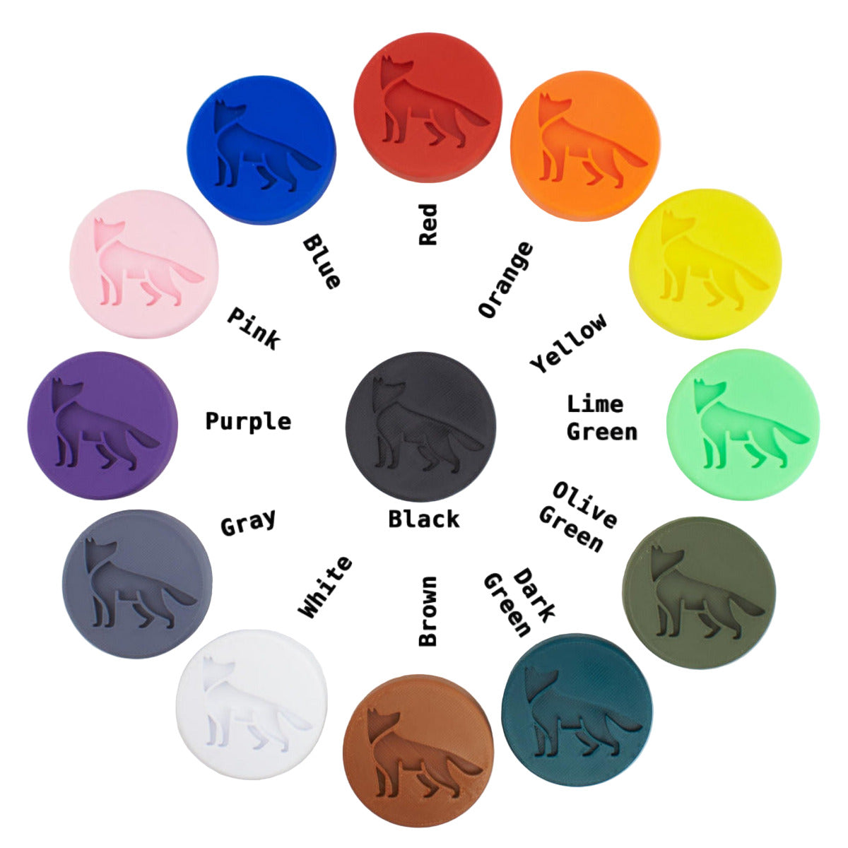 Set of colorful circular stamps with MakerNova Logo illustrations on a white background