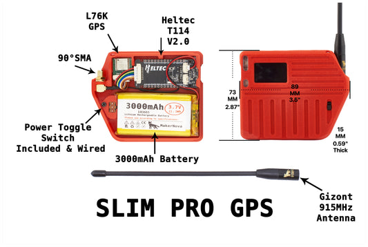 SLIM PRO GPS device with labeled components on a white background