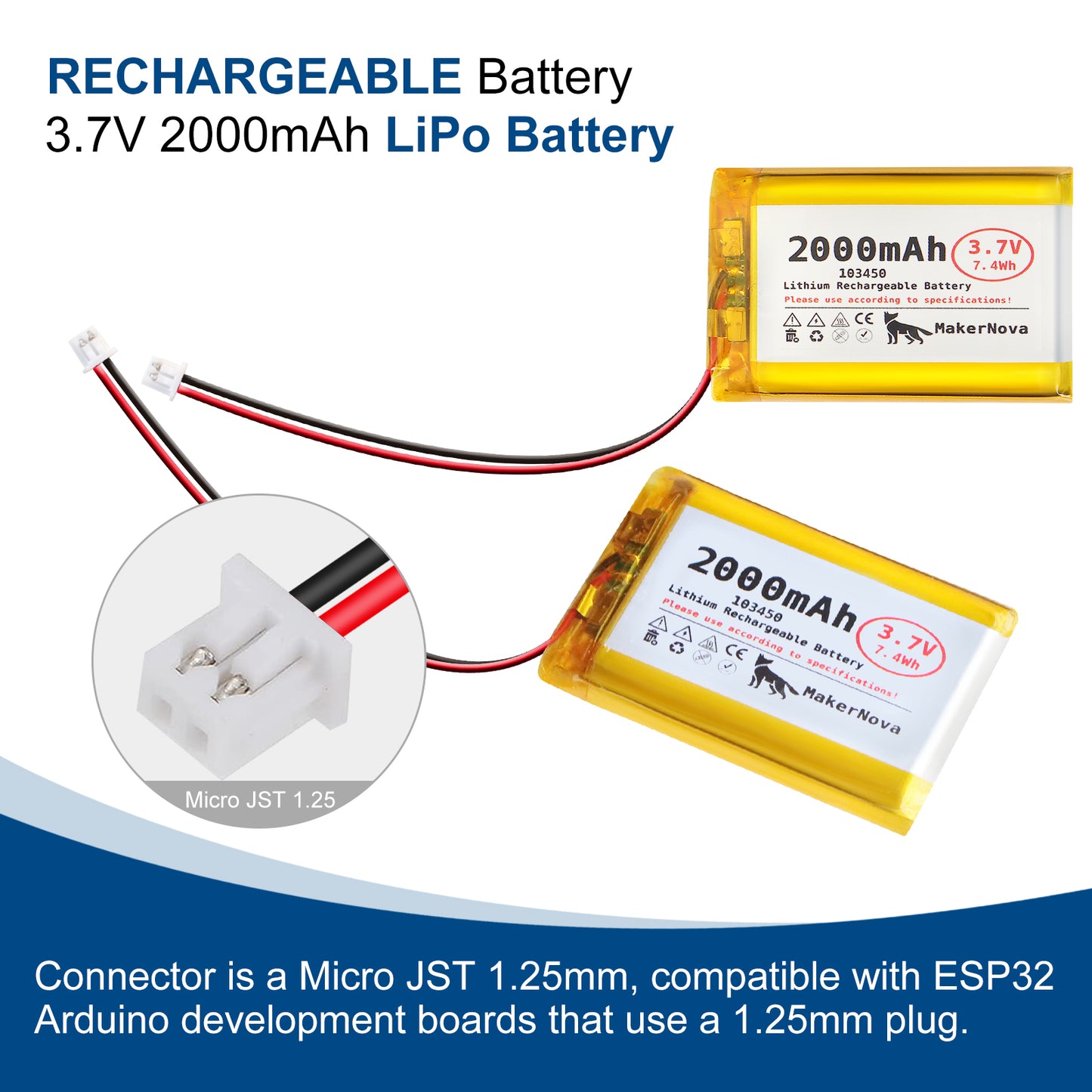 MakerNova 2000mAh LiPo Battery with JST 1.25
