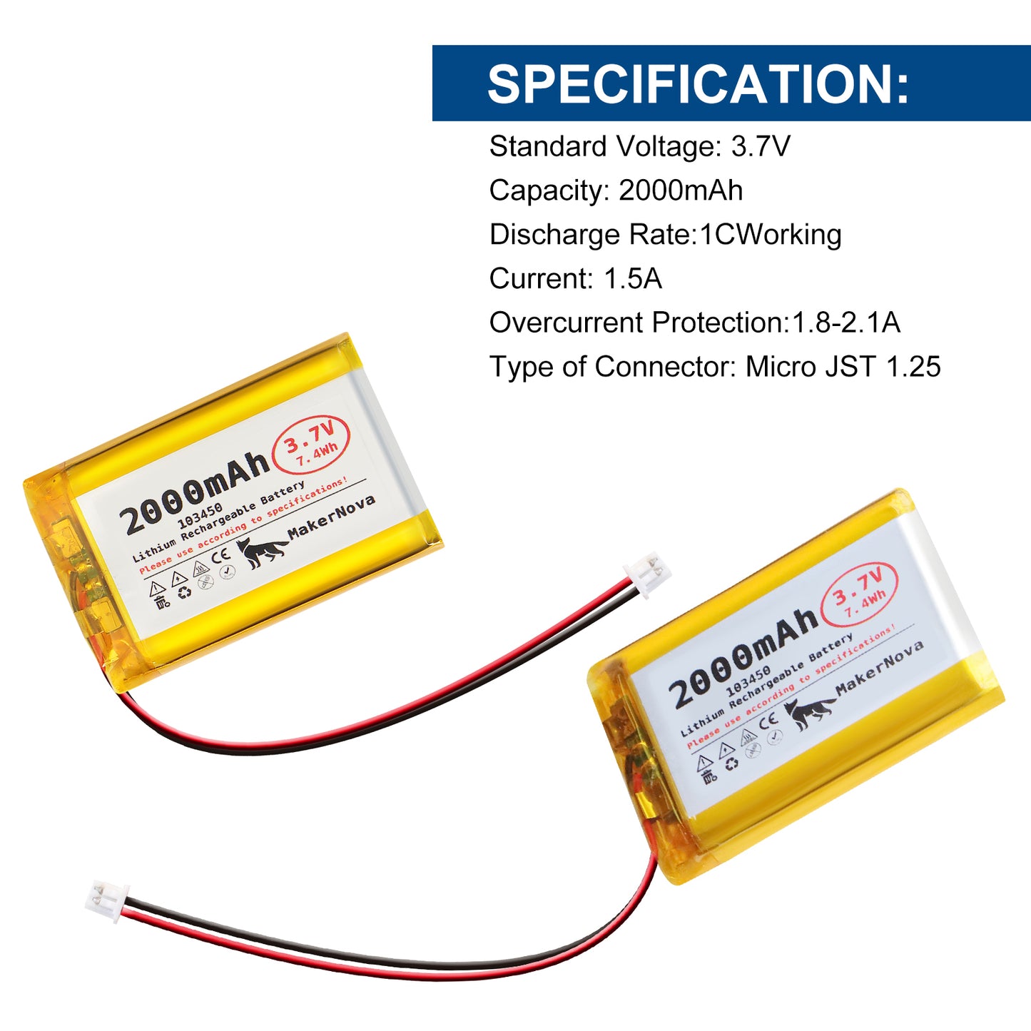 MakerNova 2000mAh LiPo Battery with JST 1.25