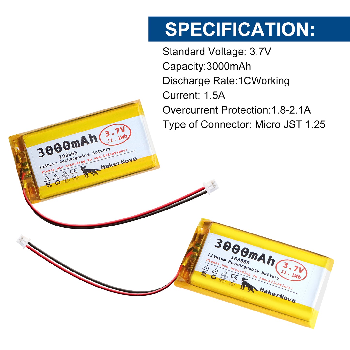 MakerNova 3000mAh LiPo Battery with JST 1.25