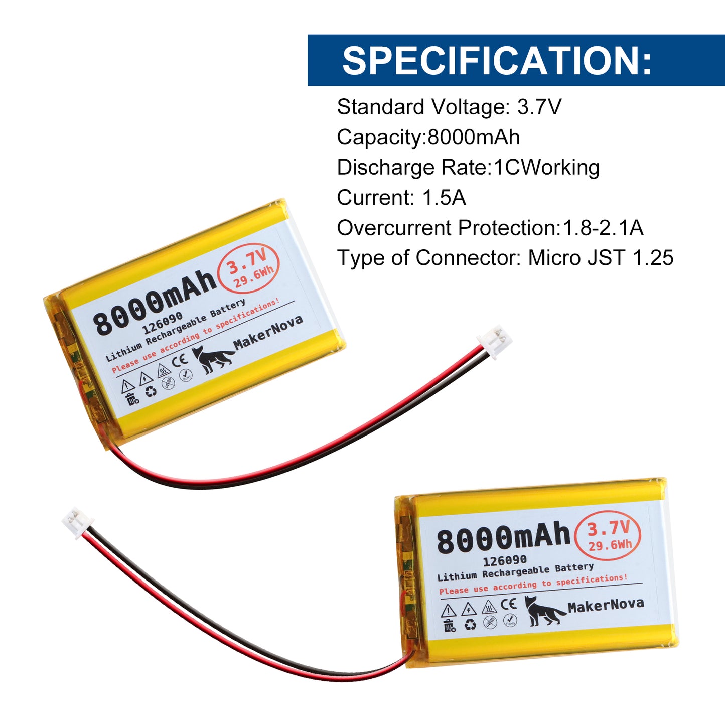 MakerNova 8000mAh LiPo Battery with JST 1.25