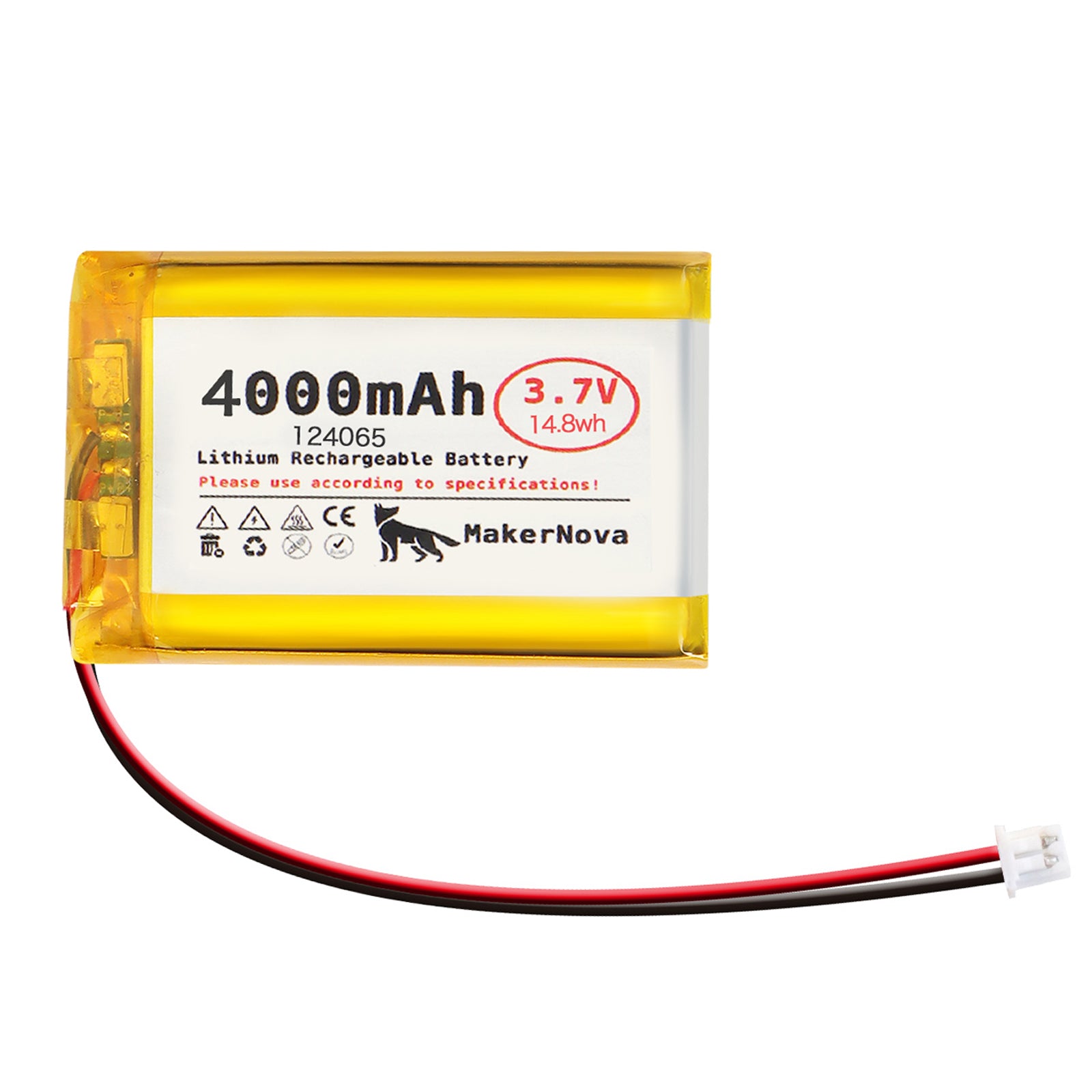 MakerNova lithium rechargeable battery with 4000mAh capacity on a white background