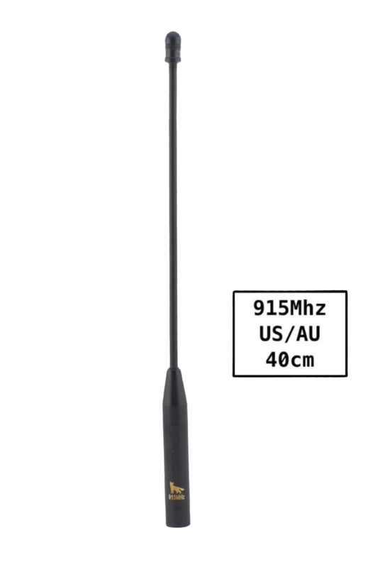 915mhz Makernova Antenna upright with 915mhz marking and golden wolf