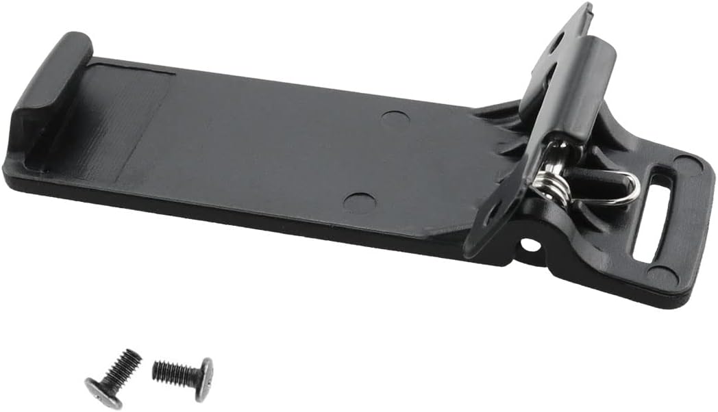 Black metal bracket with screws on a white background for baofeng uv5r