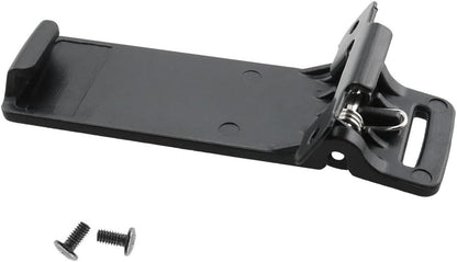 Black metal bracket with screws on a white background for baofeng uv5r