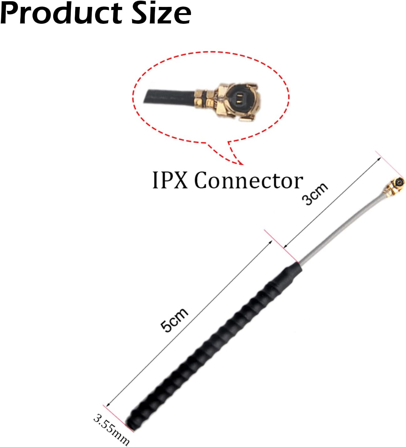2dBi Compact Whip Antenna | U.FL Connector (5-Pack)