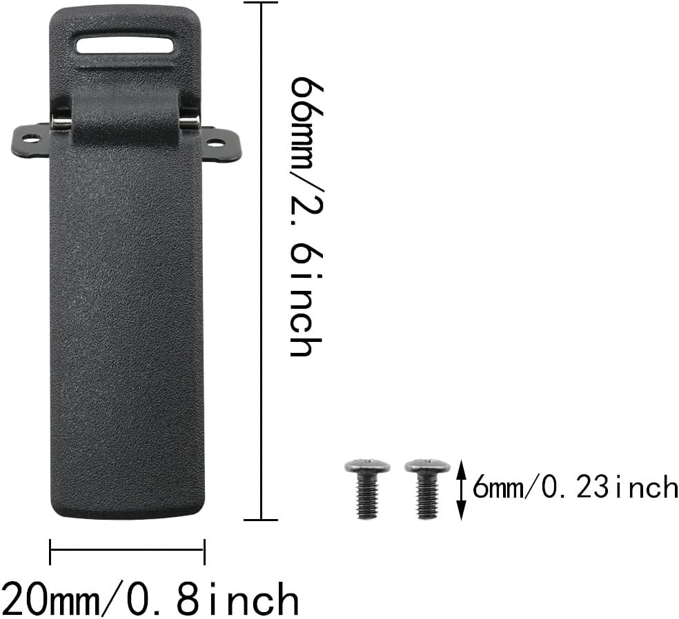 Black plastic buckle with dimensions labeled on a white background  for baofeng uv5r