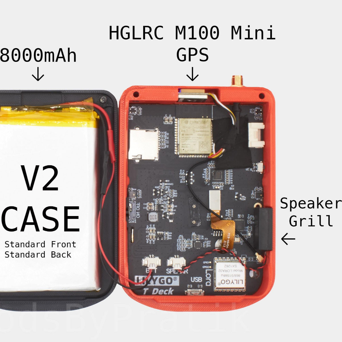 MakerNova T deck Meshtastic case internals with 8000mah battery