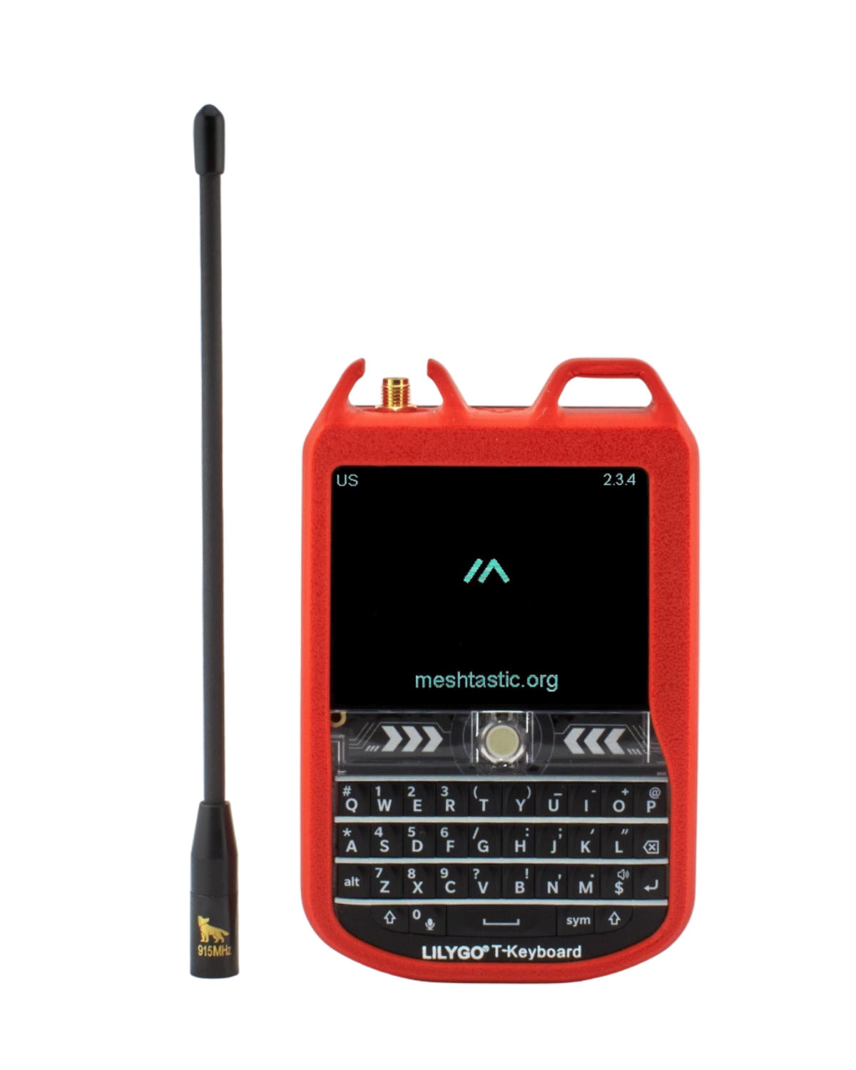 MakerNova Red Updated T-Deck Meshtastic case front with keyboard and 915mhz Antenna